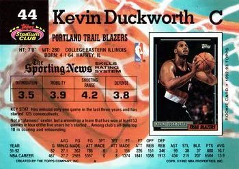 1992-93 Stadium Club Kevin Duckworth Members Only #44 card back image
