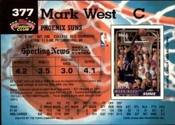 1992-93 Stadium Club Mark West Members Only #377 card back image