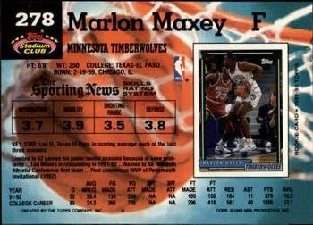 1992-93 Stadium Club Marlon Maxey Members Only #278 card back image