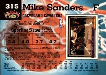 1992-93 Stadium Club Mike Sanders Members Only #315 card back image