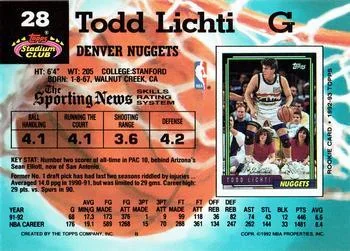 1992-93 Stadium Club Todd Lichti Members Only #28 card back image