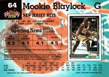 1992-93 Stadium Club Mookie Blaylock #64 card back image