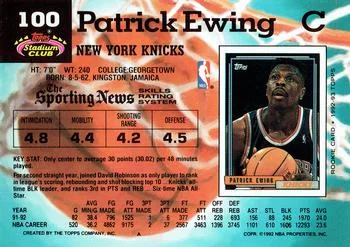 1992-93 Stadium Club Patrick Ewing #100 card back image