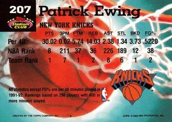 1992-93 Stadium Club Patrick Ewing MC #207 card back image