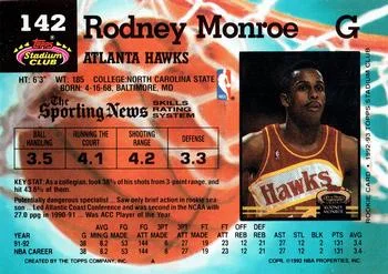 1992-93 Stadium Club Rodney Monroe #142 card back image