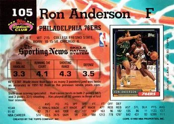 1992-93 Stadium Club Ron Anderson #105 card back image