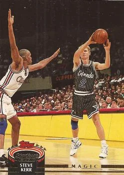 1992-93 Stadium Club Steve Kerr UERUER: The words key stat are repeated on back #393 card image