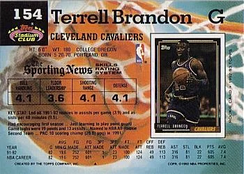 1992-93 Stadium Club Terrell Brandon #154 card back image