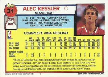 1992-93 Topps Alec Kessler #31 card back image