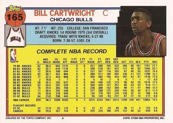 1992-93 Topps Bill Cartwright #165 card back image