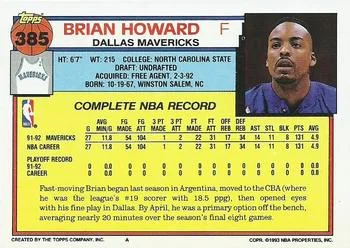 1992-93 Topps Brian Howard #385 card back image