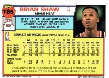 1992-93 Topps Brian Shaw #185 card back image