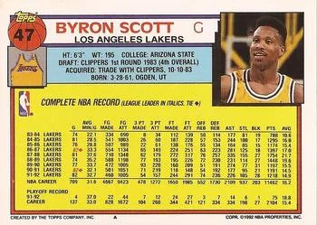 1992-93 Topps Byron Scott #47 card back image
