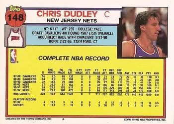 1992-93 Topps Chris Dudley #148 card back image