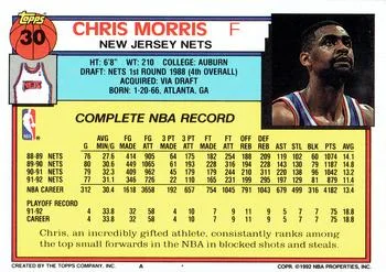1992-93 Topps Chris Morris #30 card back image