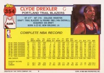 1992-93 Topps Clyde Drexler #354 card back image