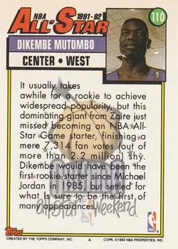 1992-93 Topps Dikembe Mutombo #110 card back image