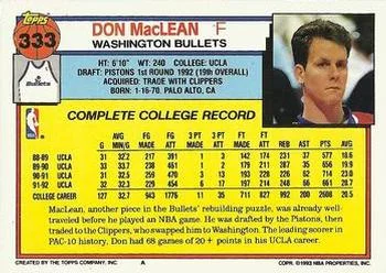 1992-93 Topps Don MacLean Draft Picks #333 card back image