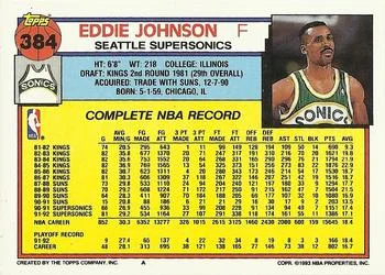 1992-93 Topps Eddie Johnson #384 card back image