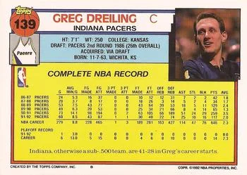 1992-93 Topps Greg Dreiling #139 card back image