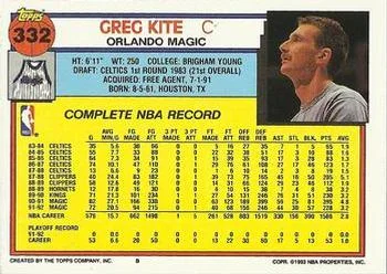 1992-93 Topps Greg Kite #332 card back image