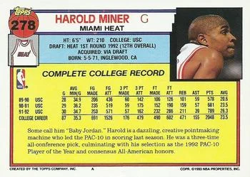 1992-93 Topps Harold Miner Draft Picks #278 card back image