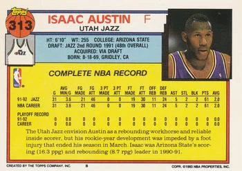 1992-93 Topps Isaac Austin #313 card back image