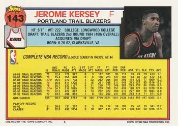 1992-93 Topps Jerome Kersey #143 card back image