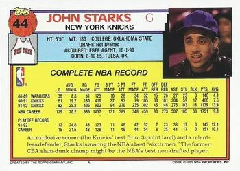 1992-93 Topps John Starks #44 card back image
