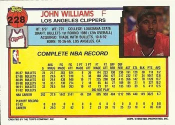 1992-93 Topps John Williams #228 card back image