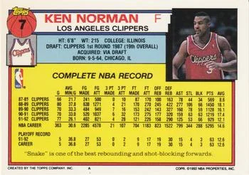 1992-93 Topps Ken Norman #7 card back image