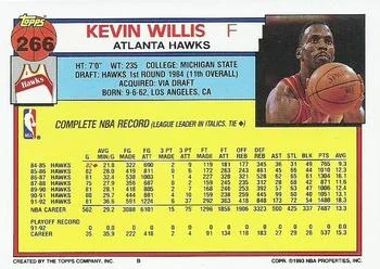 1992-93 Topps Kevin Willis #266 card back image