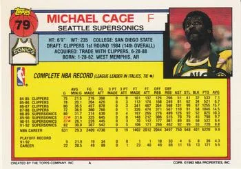 1992-93 Topps Michael Cage #79 card back image