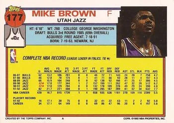 1992-93 Topps Mike Brown #177 card back image