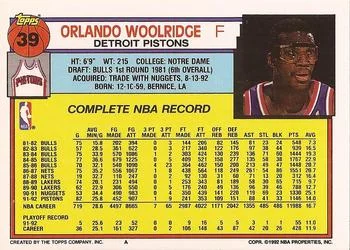 1992-93 Topps Orlando Woolridge #39 card back image