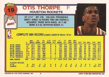 1992-93 Topps Otis Thorpe #19 card back image