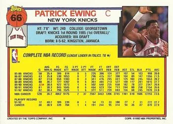 1992-93 Topps Patrick Ewing #66 card back image