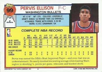1992-93 Topps Pervis Ellison #99 card back image