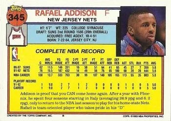 1992-93 Topps Rafael Addison #345 card back image