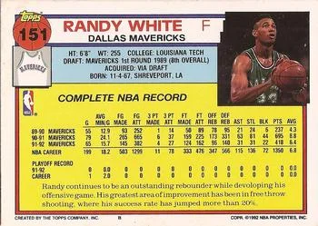 1992-93 Topps Randy White #151 card back image