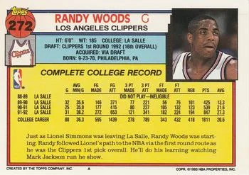 1992-93 Topps Randy Woods Draft Picks #272b card back image