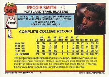 1992-93 Topps Reggie Smith Draft Picks #364 card back image