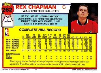 1992-93 Topps Rex Chapman #262 card back image