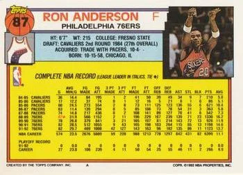 1992-93 Topps Ron Anderson #87 card back image