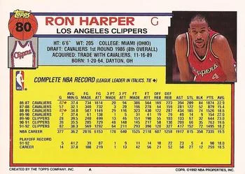 1992-93 Topps Ron Harper #80 card back image