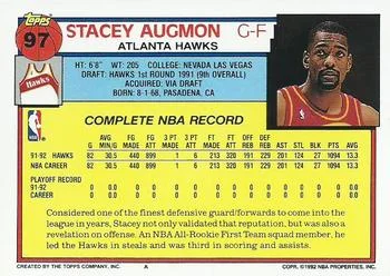 1992-93 Topps Stacey Augmon #97 card back image