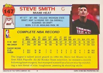 1992-93 Topps Steve Smith #147 card back image