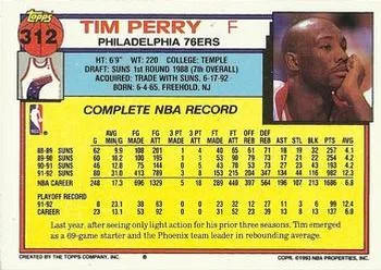 1992-93 Topps Tim Perry #312 card back image