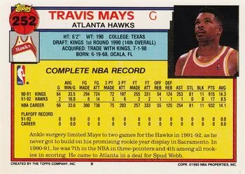 1992-93 Topps Travis Mays #252 card back image