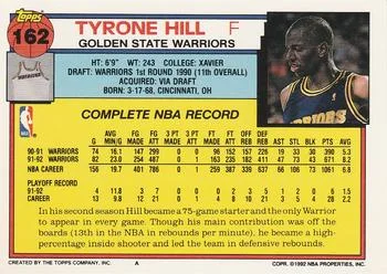 1992-93 Topps Tyrone Hill #162 card back image